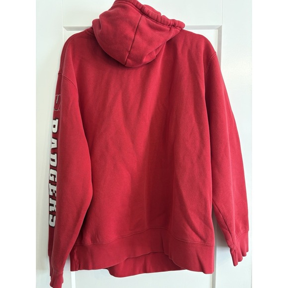 Vintage‎ Wisconsin Badgers Sleeve Graphic Spell Out Hoodie Sweatshirt Size Large - Picture 2 of 6